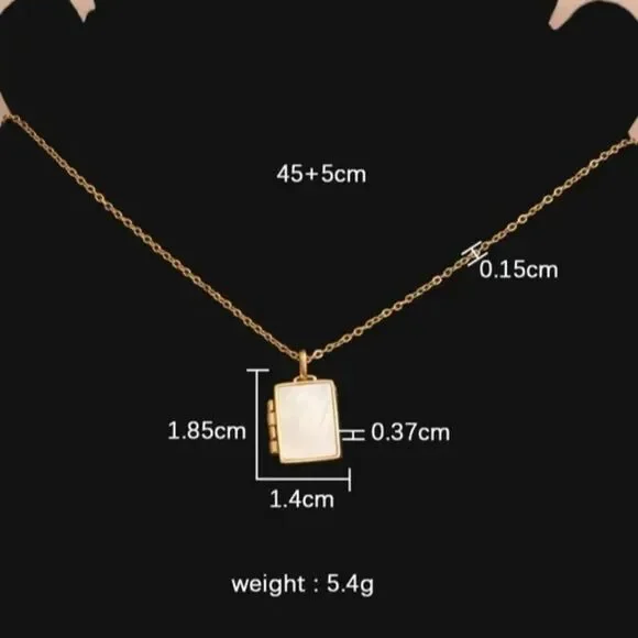 Mother Of Pearl 18K White Gold Plated Square Locket Necklace - Picture 2 of 4